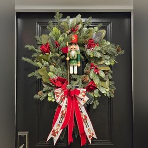 Custom Order for Lauren  Holiday Grapevine Greenery Nutcracker Wreath